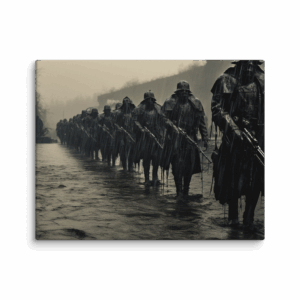 Futuristic dark soldiers marching