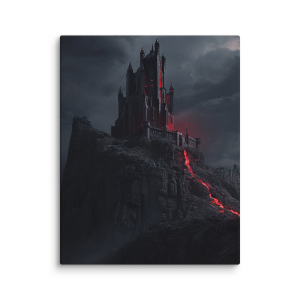 Menacing castle with lava pouring