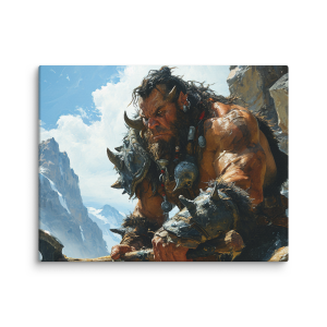 Half orc warrior with axe sitting