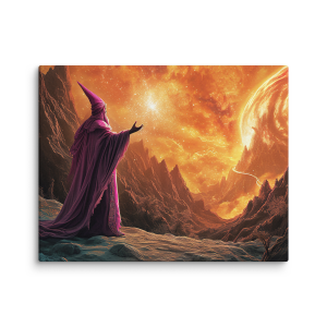Pink mage near a fire mountain