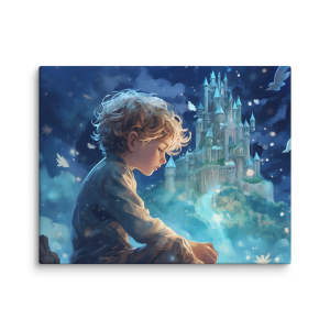 Boy dreaming with blue castle