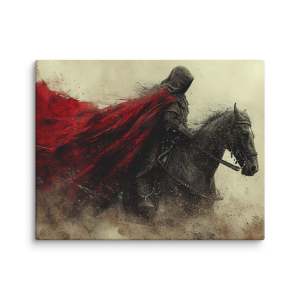 Dark horseman with a red cloak