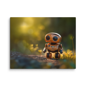 Happy cute robot on the grass