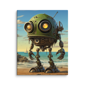 Rusty robot on a beach