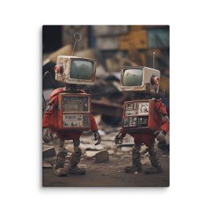 Two robots made of old computer parts