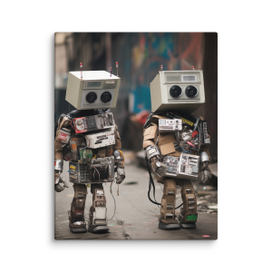 Two robots made of old electonic parts
