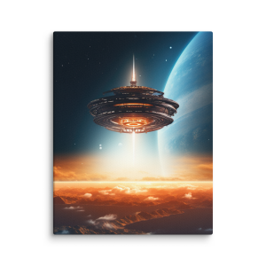 Space ship over alien planet