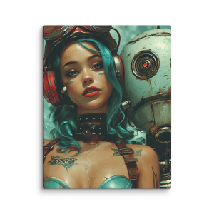 Steampunk woman with a robot