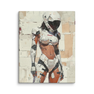 Woman in white robot suit