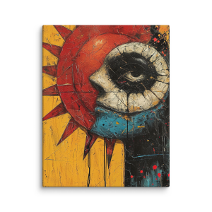 Abstract face composition on wood