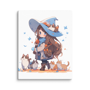 Anime chibi Witch with cats