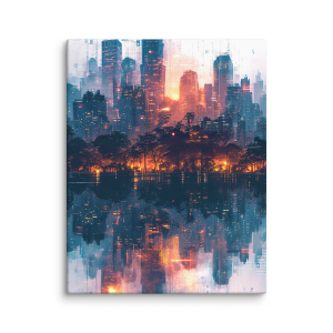 White blue lake cityscape