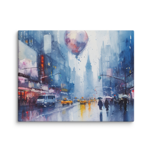 Raining in a city oil painting