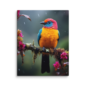 Colorful bird on a tree with flowers