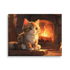 Cat by the fireplace in Ghibli style