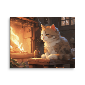 Cat by the fireplace in Ghibli style