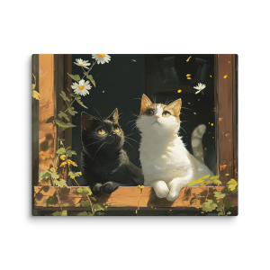 Cats with flowers anime illustration