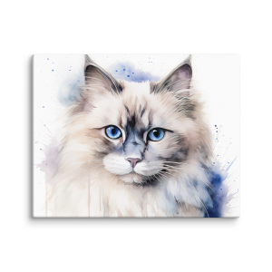 White blue cat watercolor