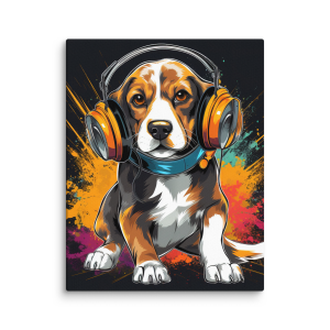 Beagle dog listening to music