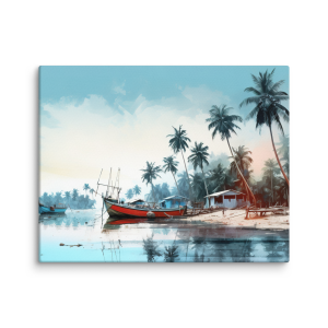 Bay with boats painting