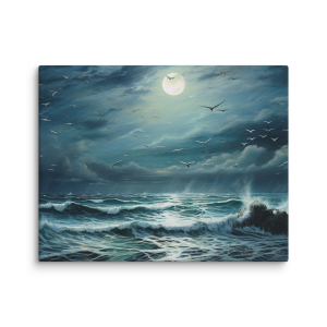 Ocean with birds at night