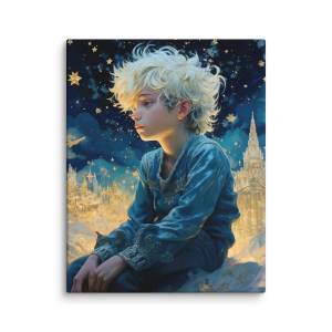 Little boy with a castle behind