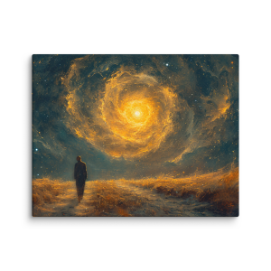Man walking towards a magical orb