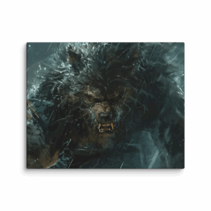 Ferocious werewolf under the rain